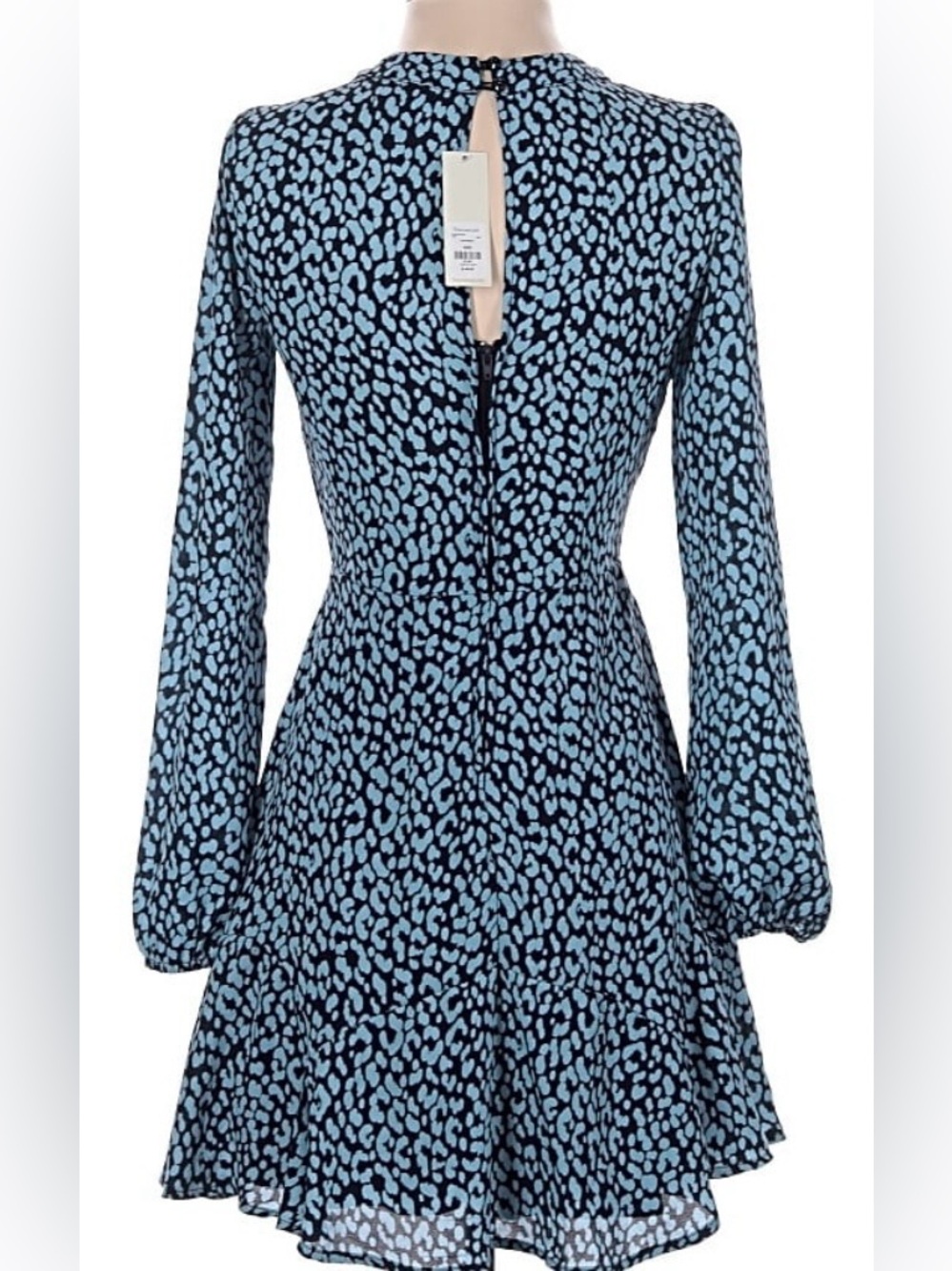 Francesca’s NWT Blue Black Leopard Print Mini Dress XXS Long Sleeve - Picture 3 of 13
